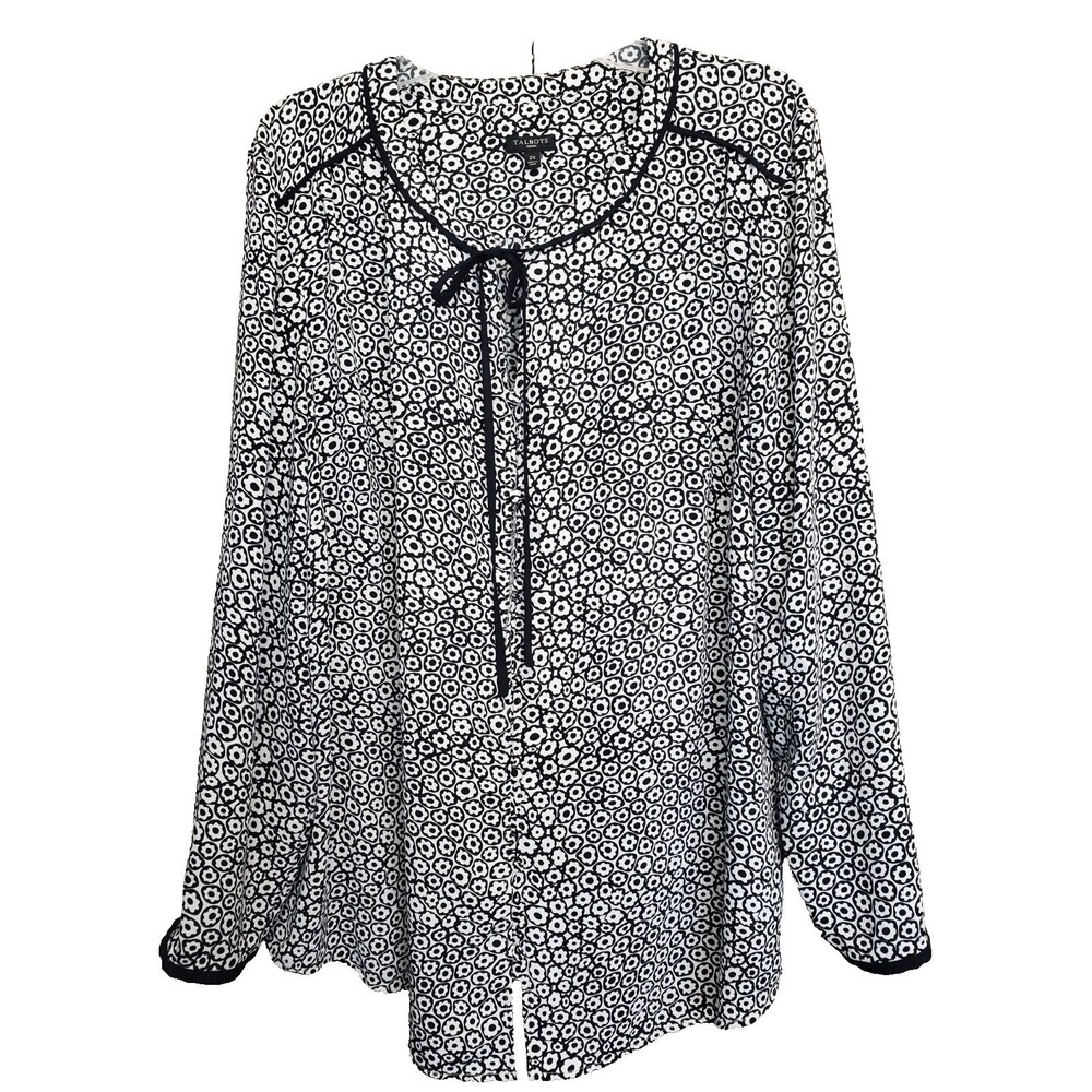 Talbots Woman Ditsy Print Tie-Neck Fabric Button Button-Up Blouse Size 2X
